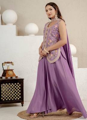 lavender embroidery silk blend   full stitched sharara plazo 3