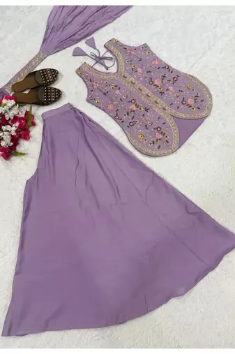 lavender embroidery silk blend   full stitched sharara plazo