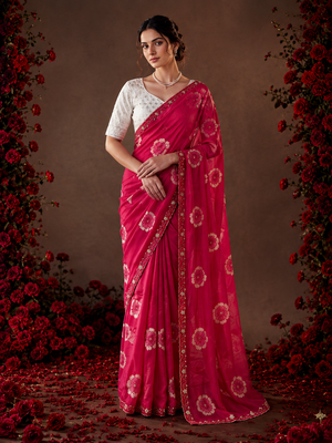 Magenta floral chiffon ethnic saree 1
