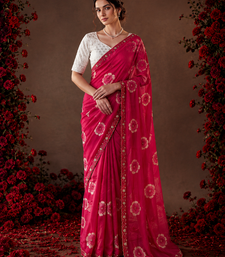 Magenta floral chiffon ethnic saree