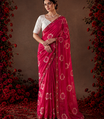 Magenta floral chiffon ethnic saree