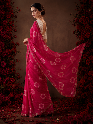 Magenta floral chiffon ethnic saree 3