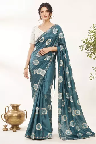 Rama floral chiffon ethnic saree