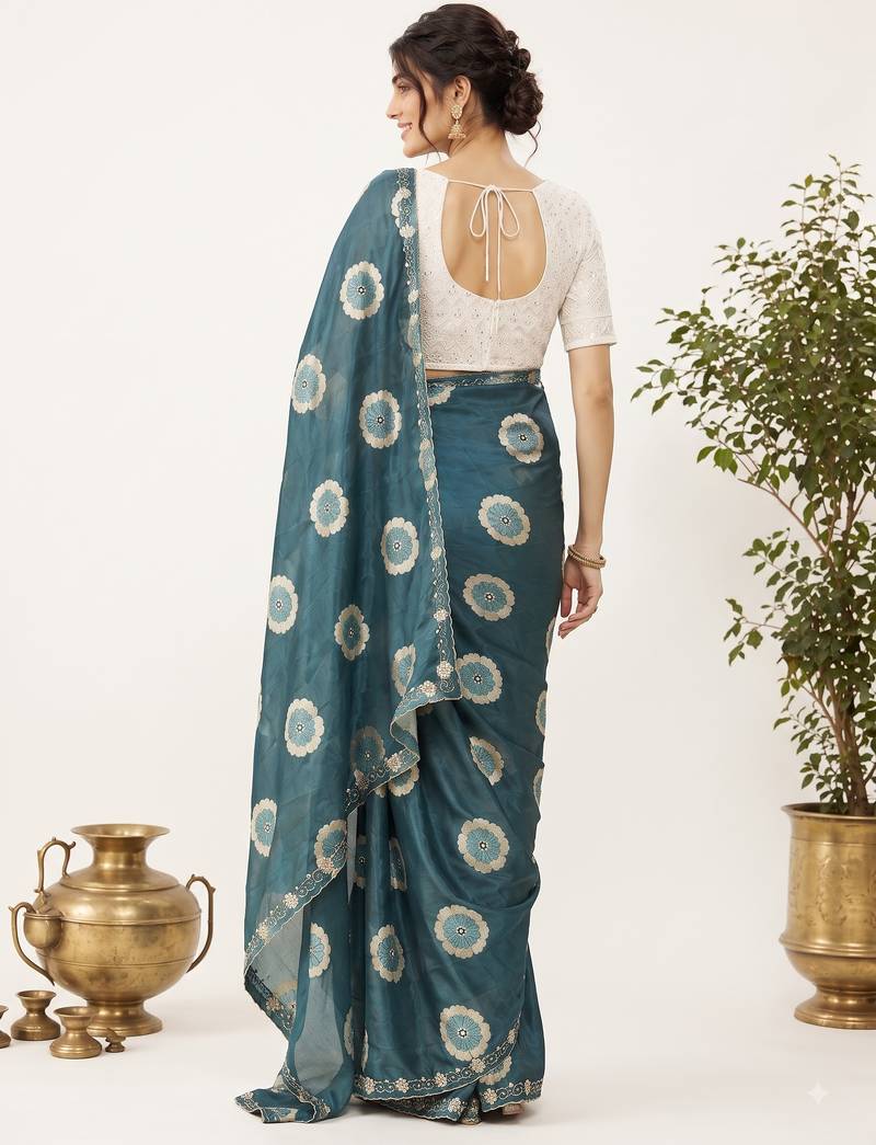 Rama floral chiffon ethnic saree