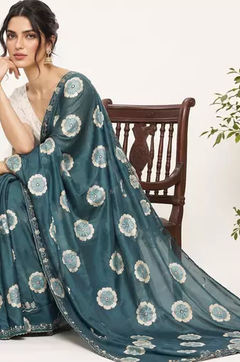 Rama floral chiffon ethnic saree