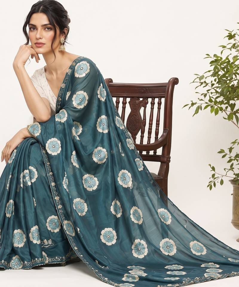 Rama floral chiffon ethnic saree