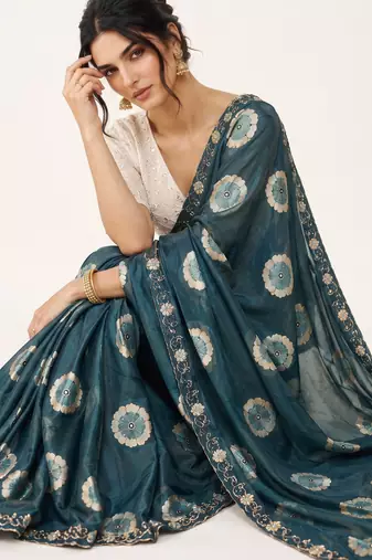 Rama floral chiffon ethnic saree