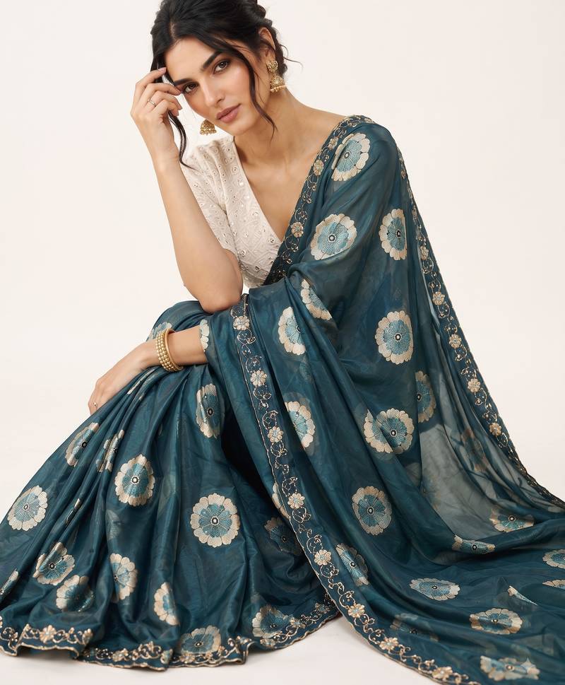 Rama floral chiffon ethnic saree