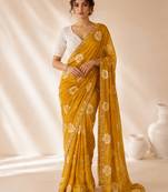 Orange floral chiffon ethnic saree