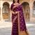 Women's wine soft silk banarasi saree with unstitched blouse