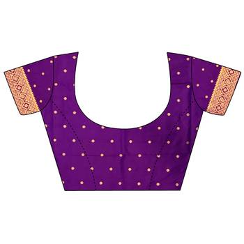 Women's purple soft silk banarasi saree with unstitched blouse 5