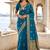 Women's teal blue soft silk banarasi saree with unstitched blouse