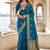 Women's teal blue soft silk banarasi saree with unstitched blouse