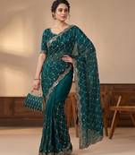 Women's rama silk partywear saree with unstitched blouse