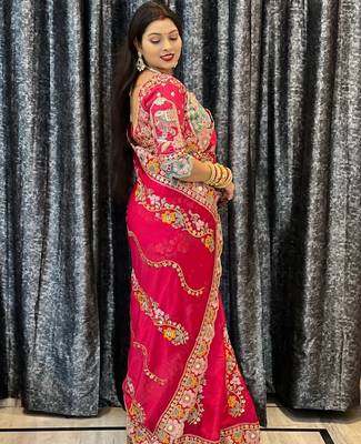Women's misthi net partywear saree with unstitched blouse 2