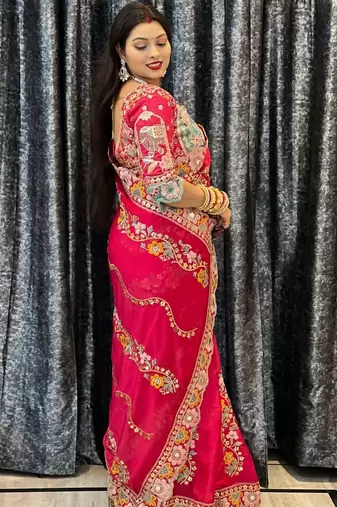 women's misthi net partywear saree with unstitched blouse