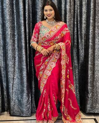 Women's misthi net partywear saree with unstitched blouse 1