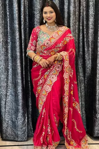 women's misthi net partywear saree with unstitched blouse