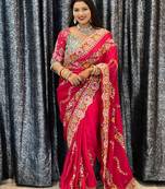 Women's misthi net partywear saree with unstitched blouse