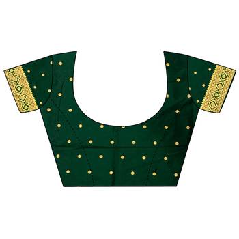 Women's dark green soft silk banarasi saree with unstitched blouse 3