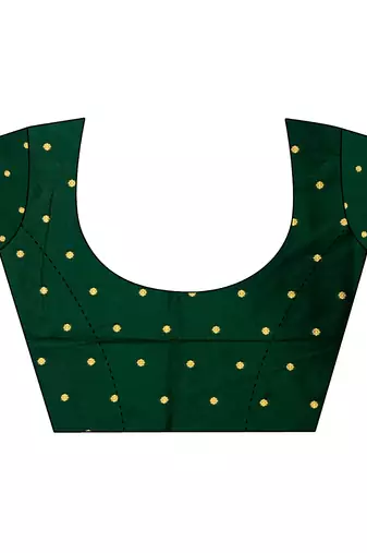 women's dark green soft silk blend saree with unstitched blouse