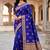 Women's royal blue soft silk banarasi saree with unstitched blouse