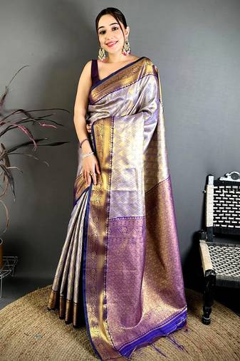 Women's navy blue soft silk leheriya saree with unstitched blouse