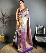 Women's navy blue soft silk leheriya saree with unstitched blouse