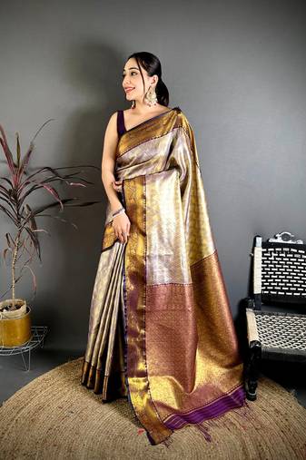 Women's purple soft silk leheriya saree with unstitched blouse