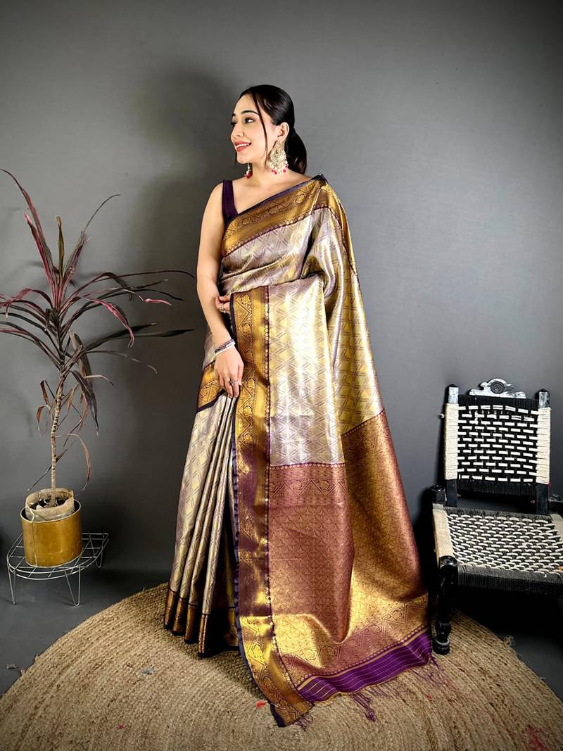Women's purple soft silk leheriya saree with unstitched blouse