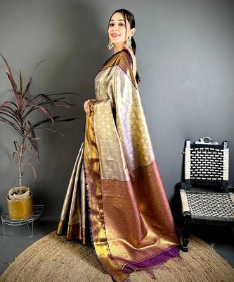 Women's purple soft silk leheriya saree with unstitched blouse 2