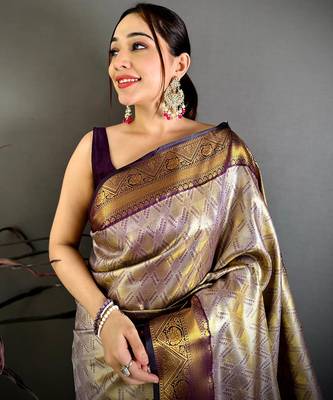 Women's purple soft silk leheriya saree with unstitched blouse 4