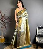 Women's sea green soft silk leheriya saree with unstitched blouse
