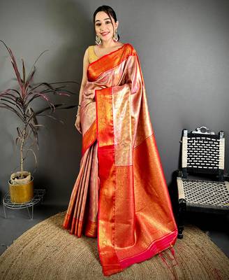 Women's red soft silk leheriya saree with unstitched blouse 1