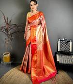 Women's red soft silk leheriya saree with unstitched blouse