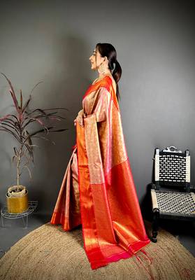 Women's red soft silk leheriya saree with unstitched blouse 2