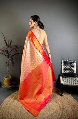 Women's red soft silk leheriya saree with unstitched blouse 3