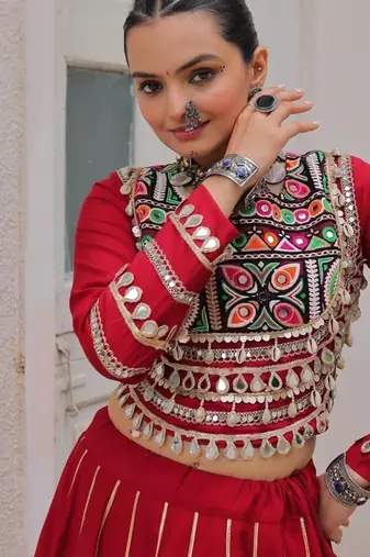 Maroon Roman Chaniya Choli - Free Size 