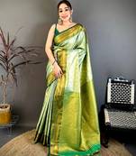 Women's light green soft silk leheriya saree with unstitched blouse