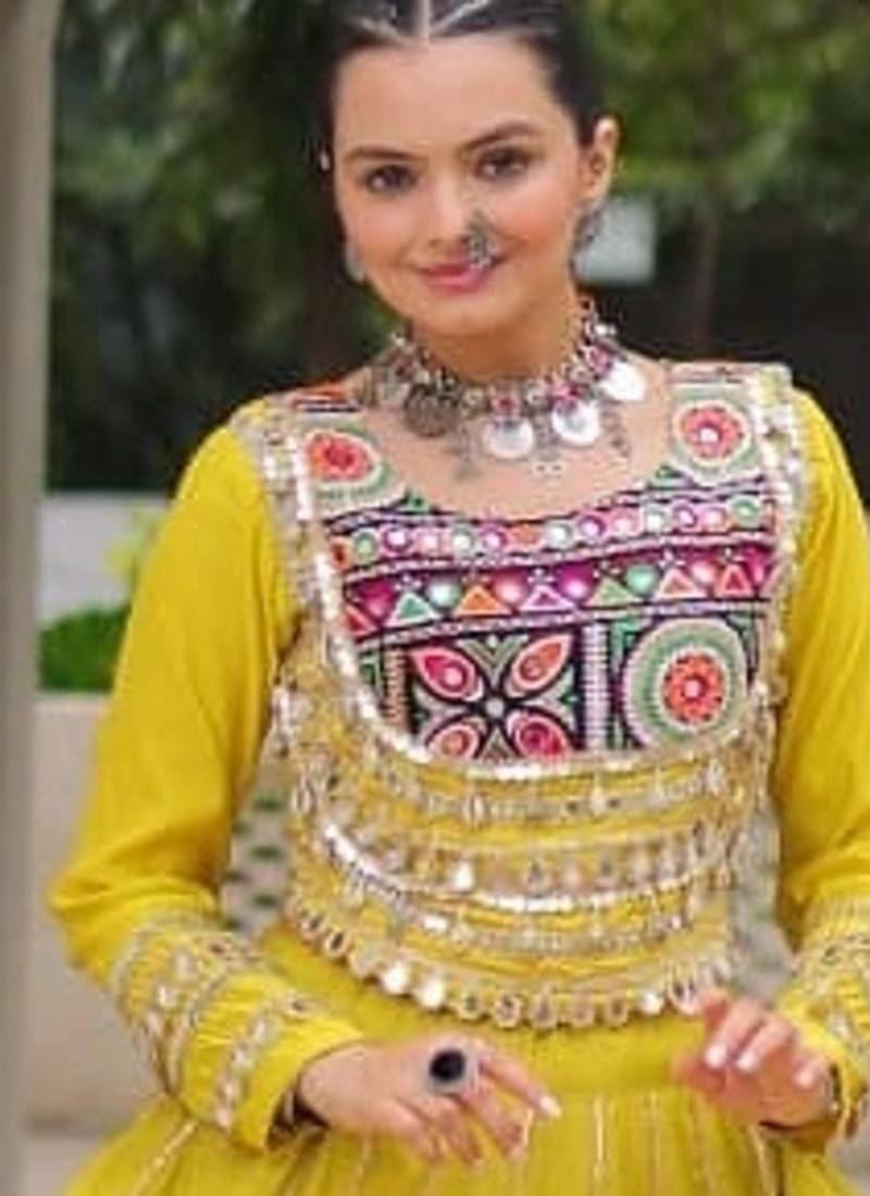 Parrot Green Roman Attractive Chaniya Choli (Free Size Stitched)