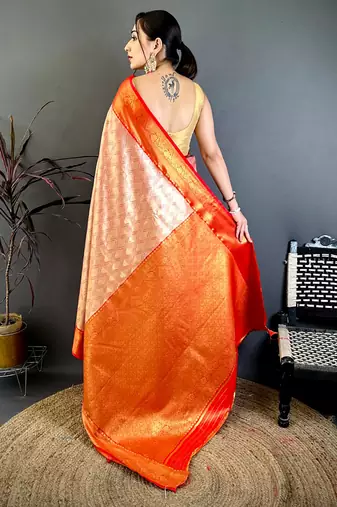 women's pink soft silk blend saree with unstitched blouse