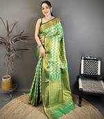 Women's light green soft silk leheriya saree with unstitched blouse