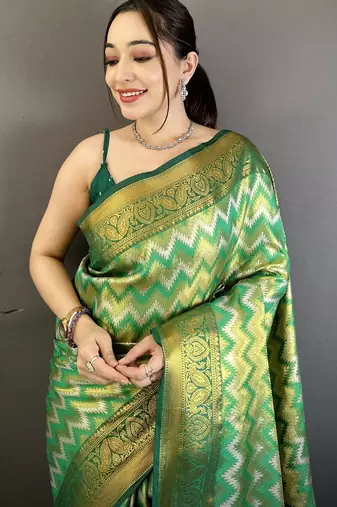 women's light green soft silk blend saree with unstitched blouse