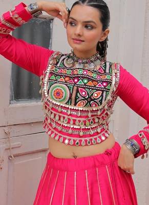 Rani Pink Roman Chaniya Choli - Free Size  6