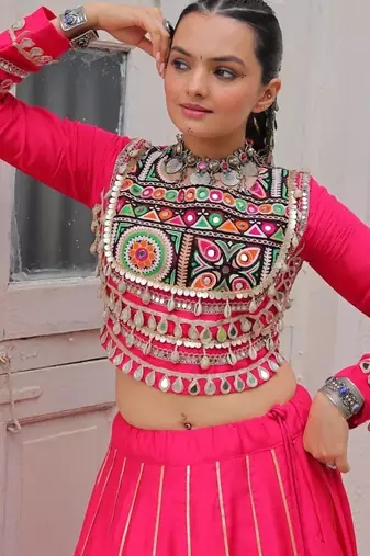Rani Pink Roman Chaniya Choli - Free Size 
