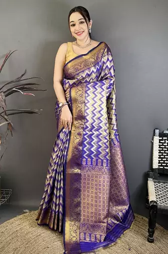 women's purple soft silk blend saree with unstitched blouse