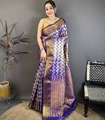 Women's purple soft silk leheriya saree with unstitched blouse