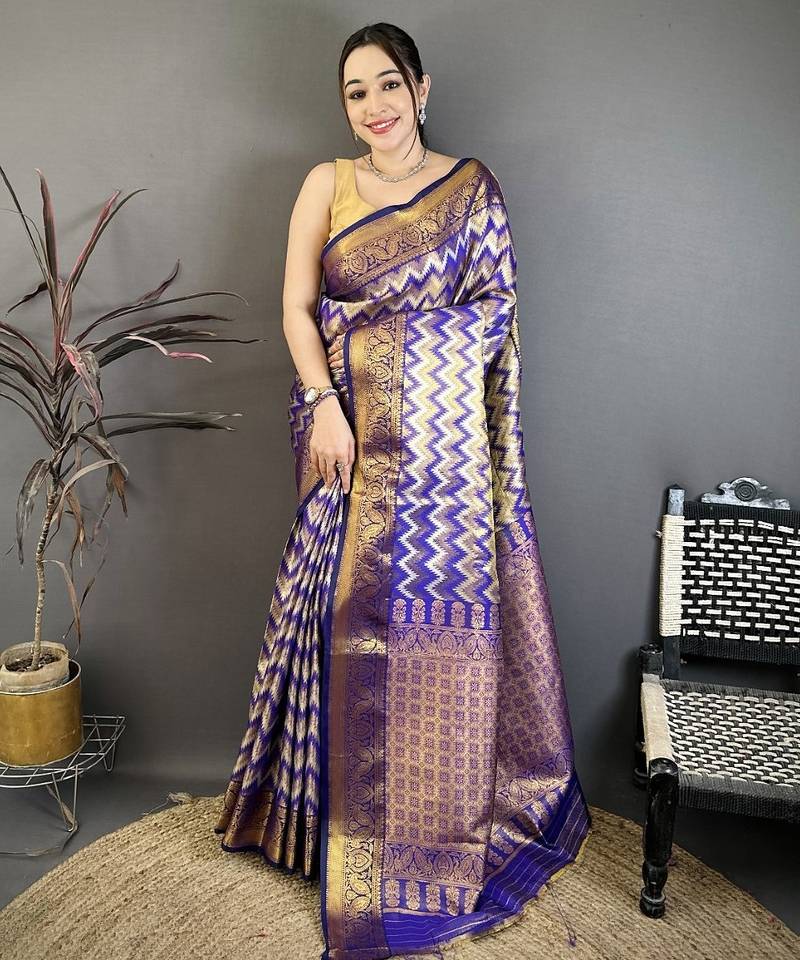 Women's purple soft silk leheriya saree with unstitched blouse