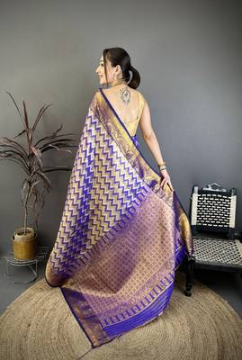 Women's purple soft silk leheriya saree with unstitched blouse 3
