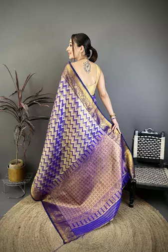 women's purple soft silk blend saree with unstitched blouse